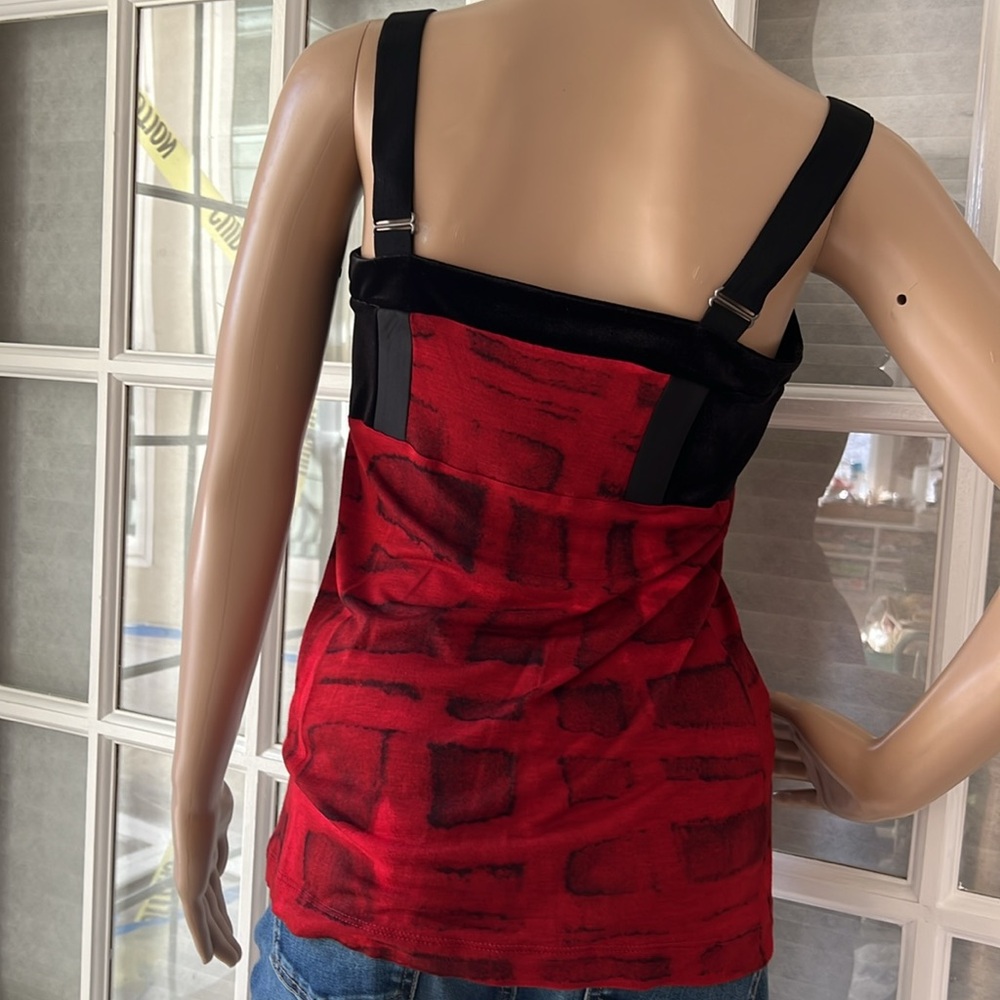 Simply, Vera Vera Wang NWOT red/black velvet trim, dressy tank top SZ S - Picture 3 of 11